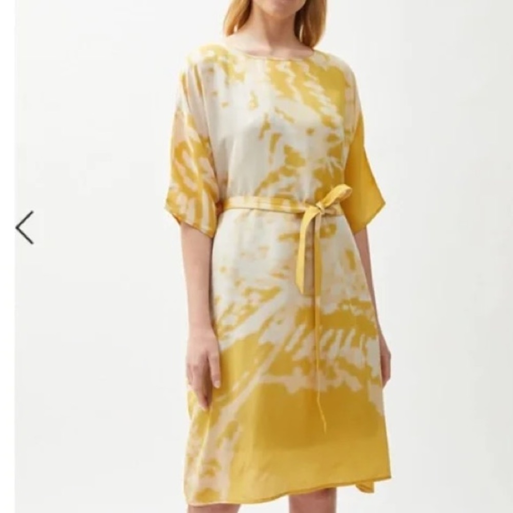 Billy Reid Yellow and White Tie-Dye Midi Dress